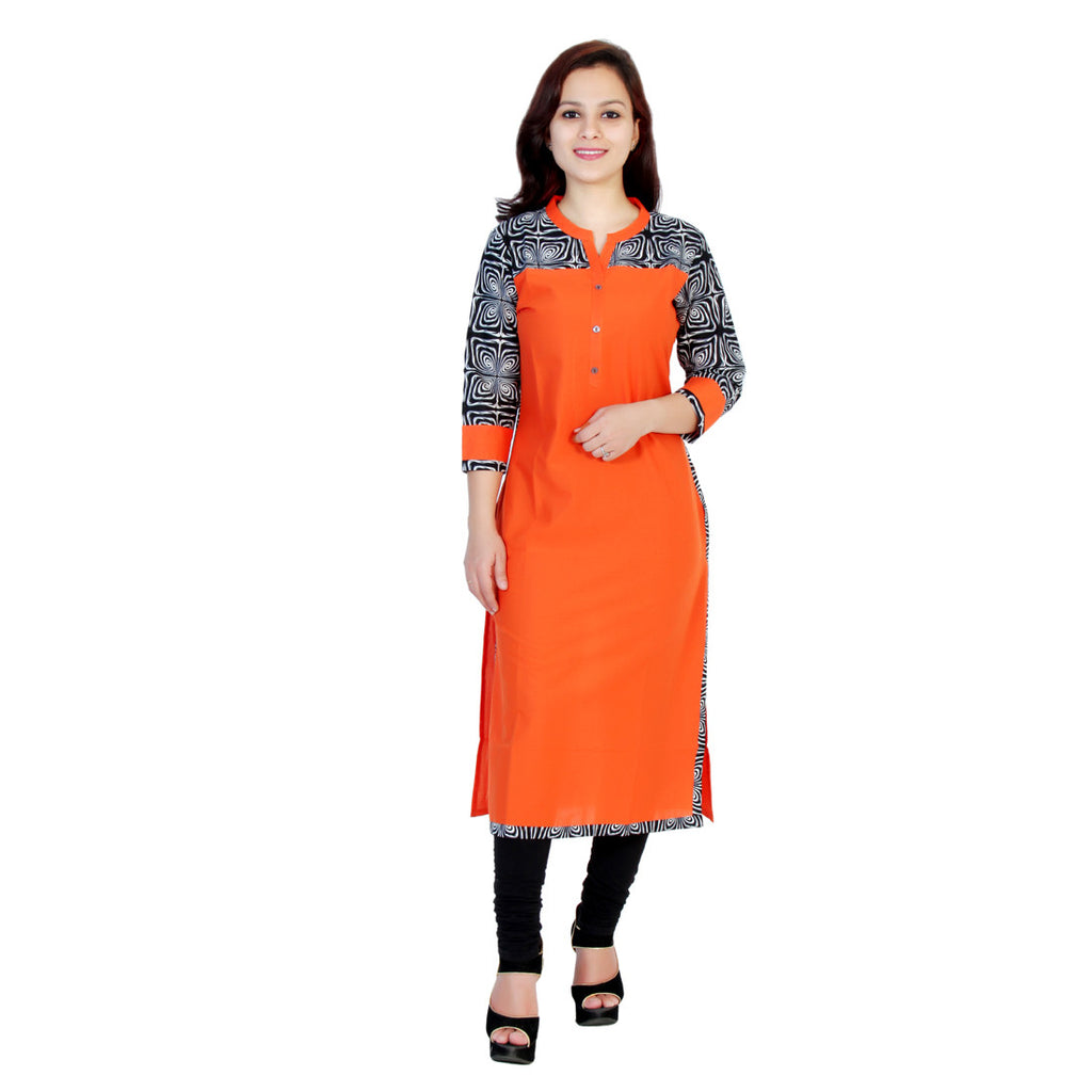 Buy Tonkiza Creations Orange Color Rayon Fabric Stitched Kurti/Kurta For  Women at Amazon.in
